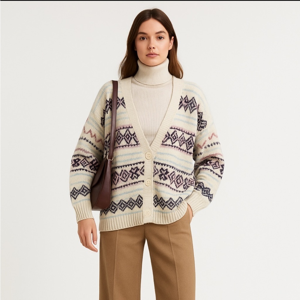🔸Vintage Street Worn Cream and Purple Knit Cardigan